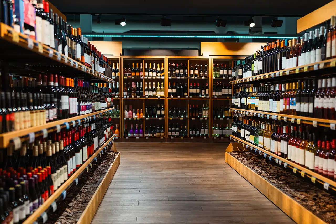 Liquor store background. Alcohol retail industry. Wine bottles o liquor store background. alcohol retail industry. wine bottles o